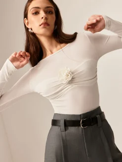 Outlet 3D Flower Pleated Long Sleeve T-Shirt T-shirts|Tops