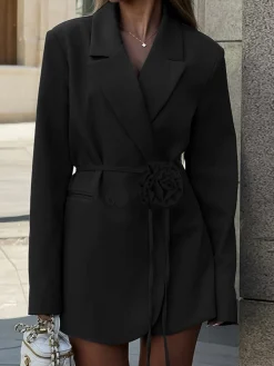 Discount 3D Flower Rope Belted Blazer Outerwear|Blazers