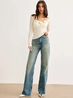 Sale 3D Flower Semi-Sheer Knit Top Sweater Tops|Sweaters & Cardigans