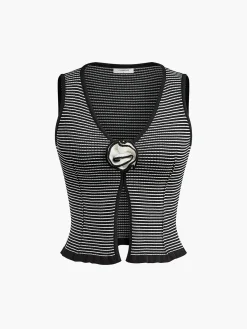 Clearance 3D Flower Striped Sweater Vest Sweater Vests|Sweaters & Cardigans
