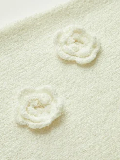 3D Flower V-Neck Sweater Dress White Dresses|Sweater Dresses