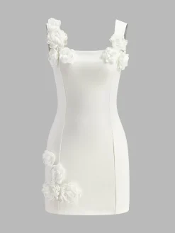 3D Flower Zipper Strappy Short Dress Dresses