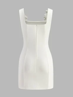 3D Flower Zipper Strappy Short Dress Dresses