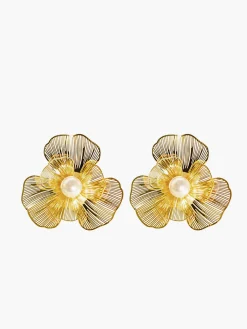 Best 3D Metal Flower Pearl Earrings Earrings|Accessories