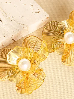 Best 3D Metal Flower Pearl Earrings Earrings|Accessories