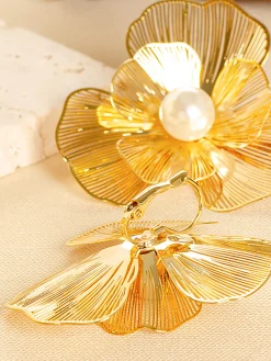 Best 3D Metal Flower Pearl Earrings Earrings|Accessories