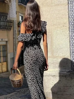 New Daisy Floral Print Long Dress Black Dresses|Floral Dresses