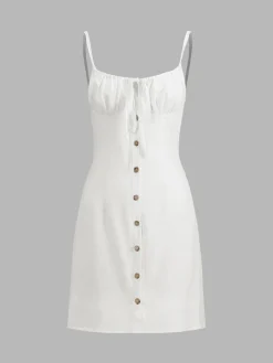 New Darling Linen Plain Mini Dress White Dresses|Black Dresses