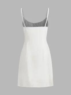 New Darling Linen Plain Mini Dress White Dresses|Black Dresses