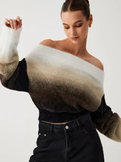 Sale Dawn Ombre Fuzzy Off Shoulder Crop Sweater Sweater Tops|Sweaters & Cardigans