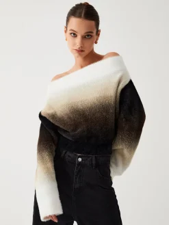 Sale Dawn Ombre Fuzzy Off Shoulder Crop Sweater Sweater Tops|Sweaters & Cardigans