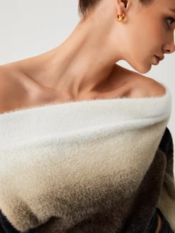 Sale Dawn Ombre Fuzzy Off Shoulder Crop Sweater Sweater Tops|Sweaters & Cardigans