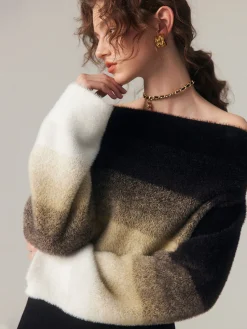 Sale Dawn Ombre Fuzzy Off Shoulder Crop Sweater Sweater Tops|Sweaters & Cardigans
