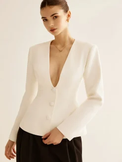 Clearance Deep V-Neck Button Slim Blazer Outerwear|Blazers