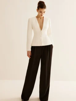 Clearance Deep V-Neck Button Slim Blazer Outerwear|Blazers