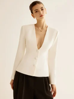 Clearance Deep V-Neck Button Slim Blazer Outerwear|Blazers