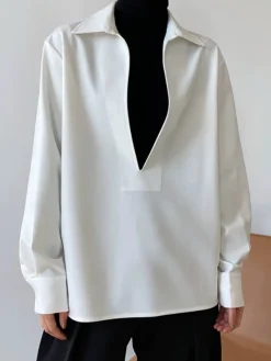 Sale Deep V-Neck Polo Shirt Blouses & Shirts|Tops