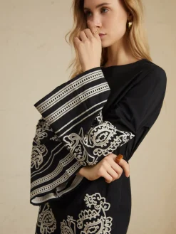 Sale Delicate Embroidery Bell Sleeve Short Dress Black Dresses|Casual Dresses