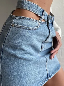 Online Denim High Waist Cut Out Short Skirt Skirts|Denim
