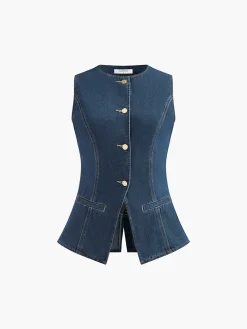 Online Denim Peplum Vest With Shorts Set Shorts Sets|Shorts