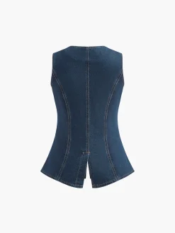 Online Denim Peplum Vest With Shorts Set Shorts Sets|Shorts
