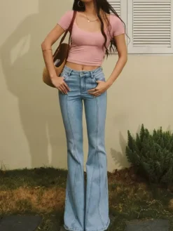 Discount Denim Pockets Flare Jeans Jeans|Pants