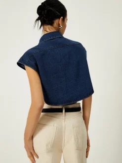 Denim Pockets Turn Down Collar Vest Outerwear|Vests