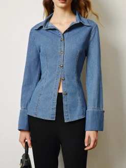 Sale Denim Slim Polo Shirt Denim|Tops