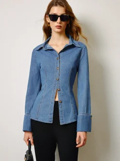 Sale Denim Slim Polo Shirt Denim|Tops