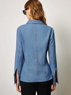 Sale Denim Slim Polo Shirt Denim|Tops