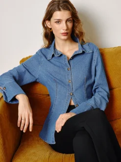 Sale Denim Slim Polo Shirt Denim|Tops
