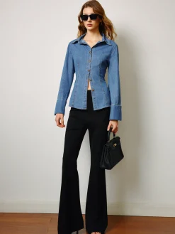 Sale Denim Slim Polo Shirt Denim|Tops