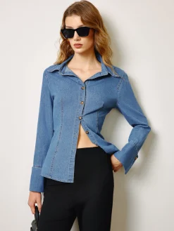 Sale Denim Slim Polo Shirt Denim|Tops