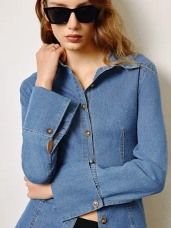 Sale Denim Slim Polo Shirt Denim|Tops