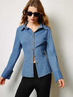 Sale Denim Slim Polo Shirt Denim|Tops