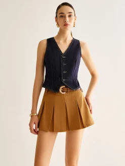 Outlet Denim Vest With Back Belt Outerwear|Vests