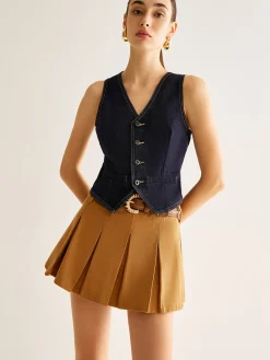 Outlet Denim Vest With Back Belt Outerwear|Vests