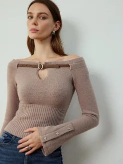 Best Detachable Belt Cinched Knit Top Sweater Tops|Sweaters & Cardigans