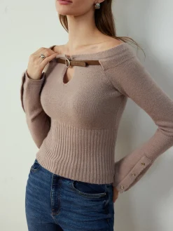 Best Detachable Belt Cinched Knit Top Sweater Tops|Sweaters & Cardigans