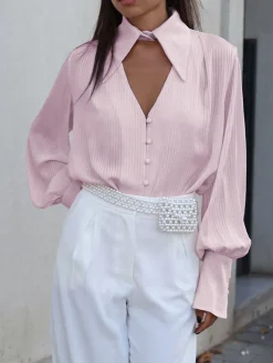Detachable Collar Button Down Pinstripe Shirt Blouses & Shirts|Tops