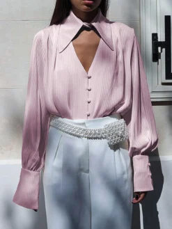 Detachable Collar Button Down Pinstripe Shirt Blouses & Shirts|Tops