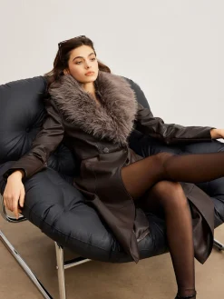 Detachable Fuzzy Collar Faux Leather Long Jacket Outerwear|Jackets