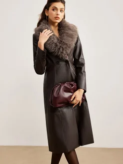 Detachable Fuzzy Collar Faux Leather Long Jacket Outerwear|Jackets