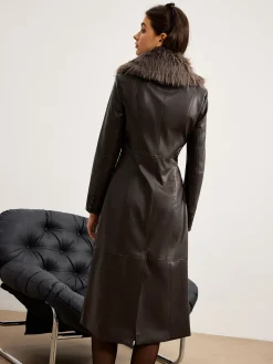 Detachable Fuzzy Collar Faux Leather Long Jacket Outerwear|Jackets