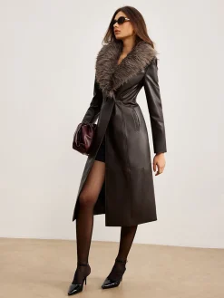 Detachable Fuzzy Collar Faux Leather Long Jacket Outerwear|Jackets