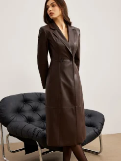 Online Detachable Fuzzy Collar Faux Leather Long Jacket Outerwear|Jackets