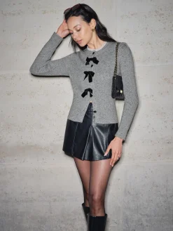 Hot Detachable-Bow Button Short Cardigan Cardigans|Sweaters & Cardigans