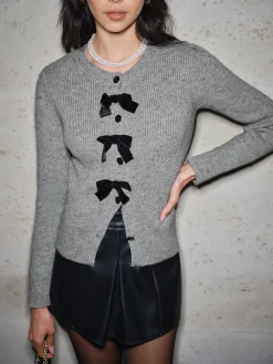 Hot Detachable-Bow Button Short Cardigan Cardigans|Sweaters & Cardigans