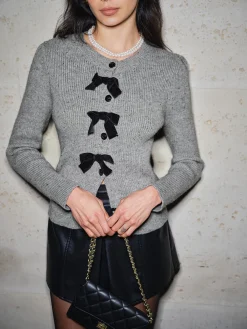 Hot Detachable-Bow Button Short Cardigan Cardigans|Sweaters & Cardigans