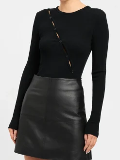 Online Diagonal Buttoned Keyhole Long Sleeve Top Sweater Tops|T-shirts